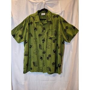 Attack On Titan Final Season Mens XXL Olive Green Anime Button Down Shirt Pocket